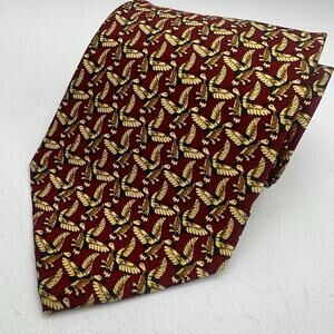 Mens Sinsabang Neck Tie Korea 100% Silk Flying Duck Pattern Red Gold 3.5"